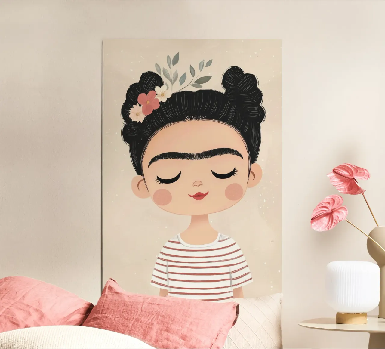 Illustrazione di Frida per bambini, dipinto di Frida Kahlo, decorazione per la stanza dei bambini poster con telaio in legno da Little Lola