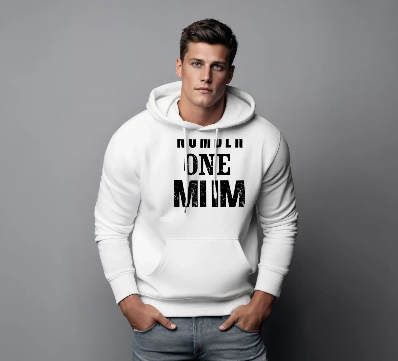 Design tipografico Number One Mum in nero e grigio felpa con cappuccio da THE MOTIVATED TYPE