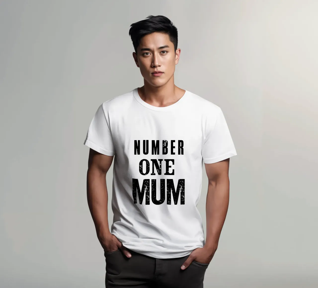Design tipografico Number One Mum in nero e grigio t-shirt da THE MOTIVATED TYPE
