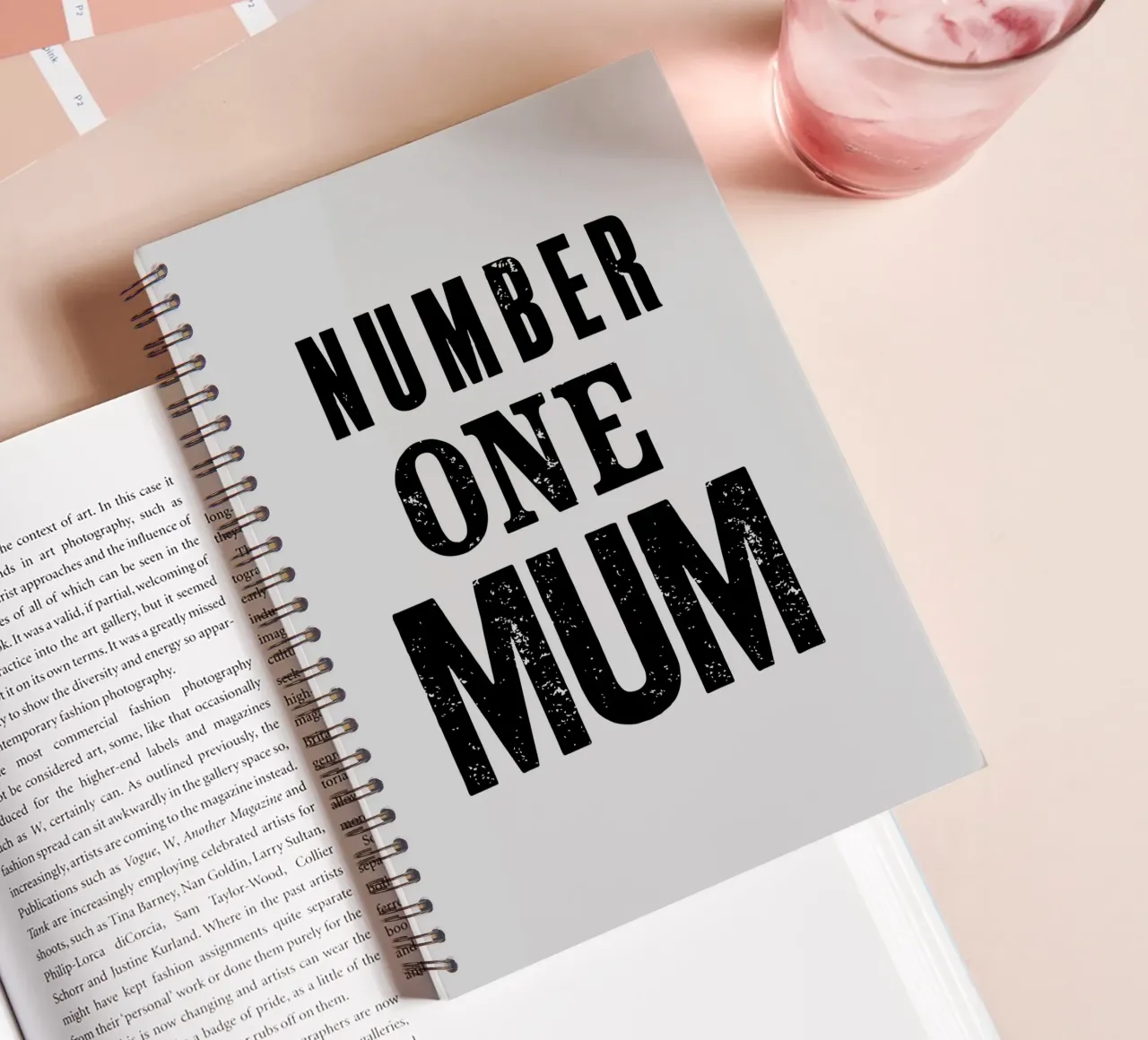 Number One Mum Typography Design in Black and Grey spiral notebook by THE MOTIVATED TYPE
