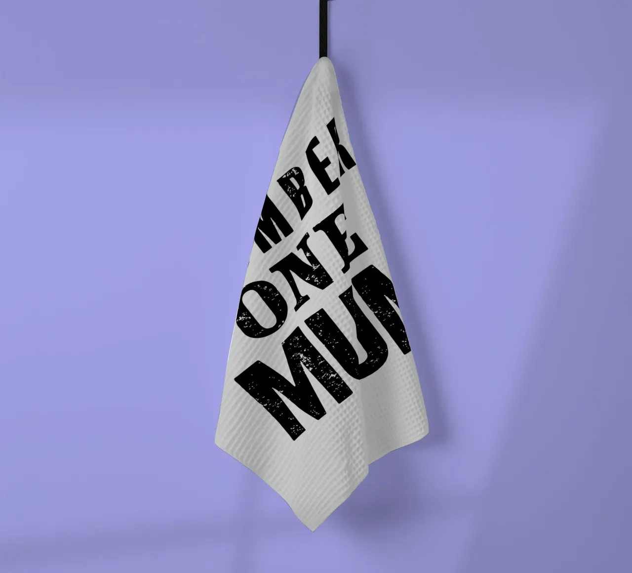 Design tipografico Number One Mum in nero e grigio canovaccio da cucina da THE MOTIVATED TYPE