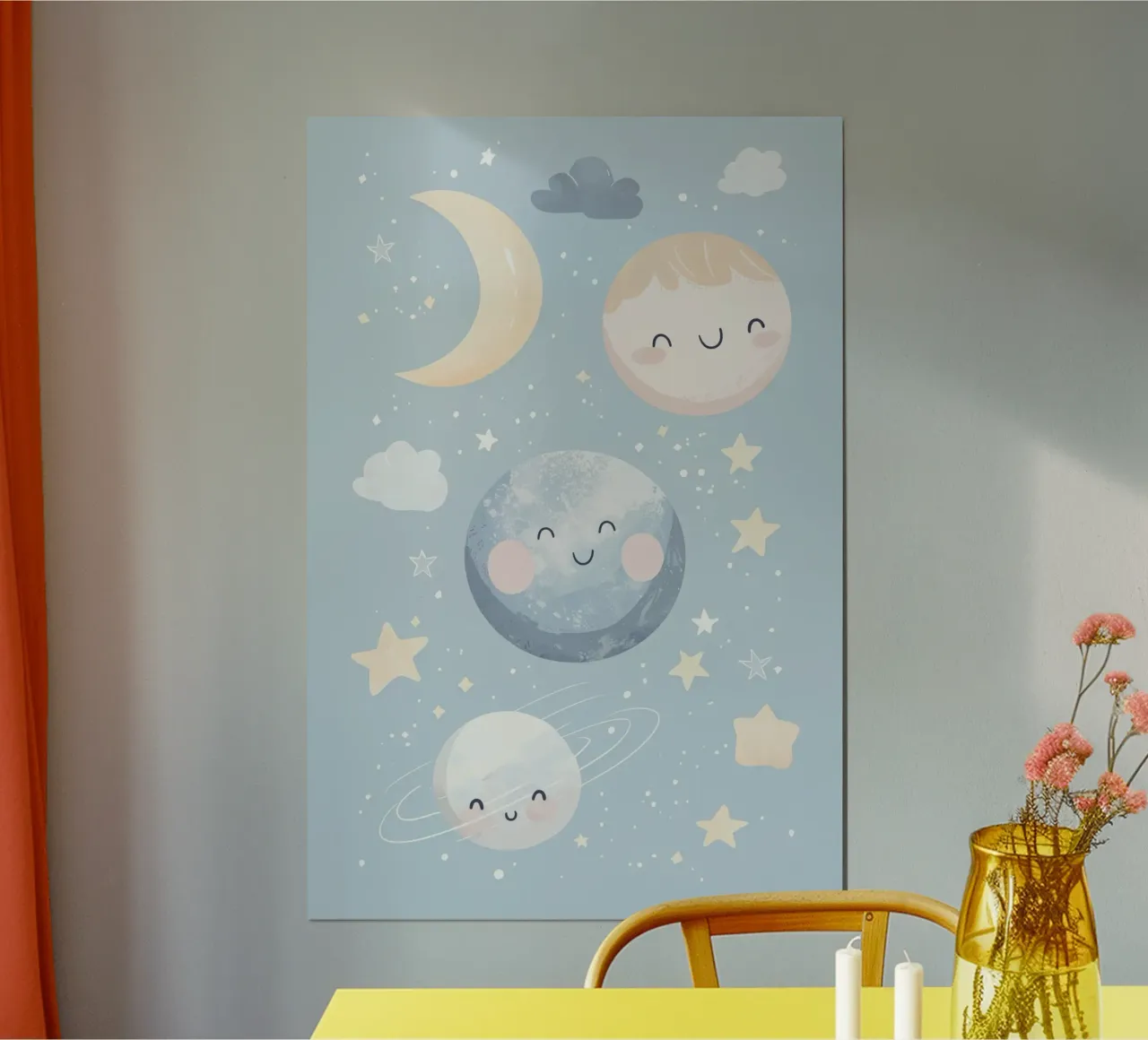 Sala giochi per bambini Illustrazione dello spazio celeste poster con telaio in legno da Little Lola