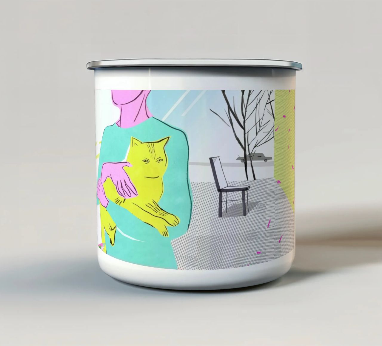 Woman with the Spoiled Cat tazza in smalto da Liga Kitchen