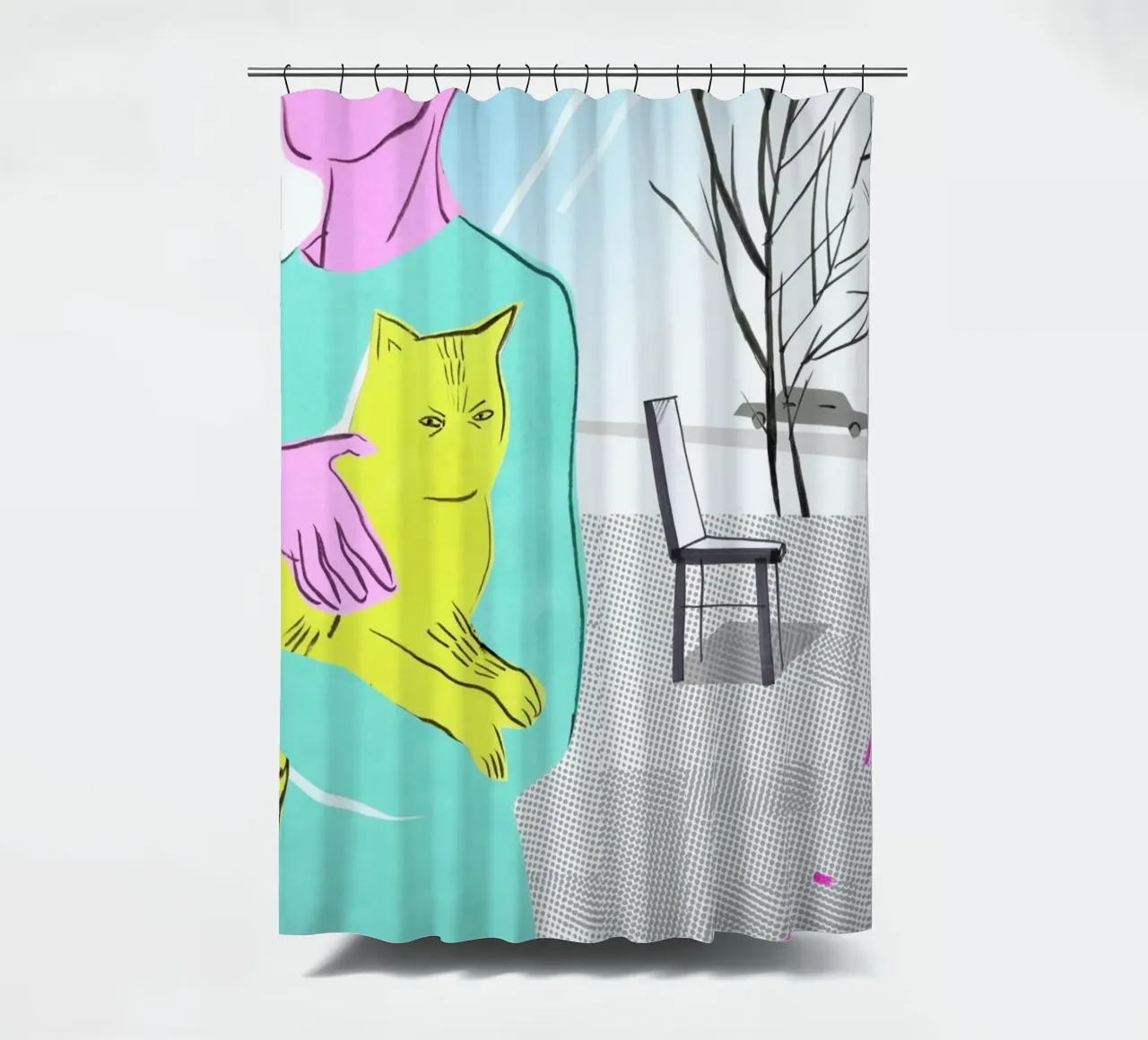 Woman with the Spoiled Cat rideau de douche de Liga Kitchen