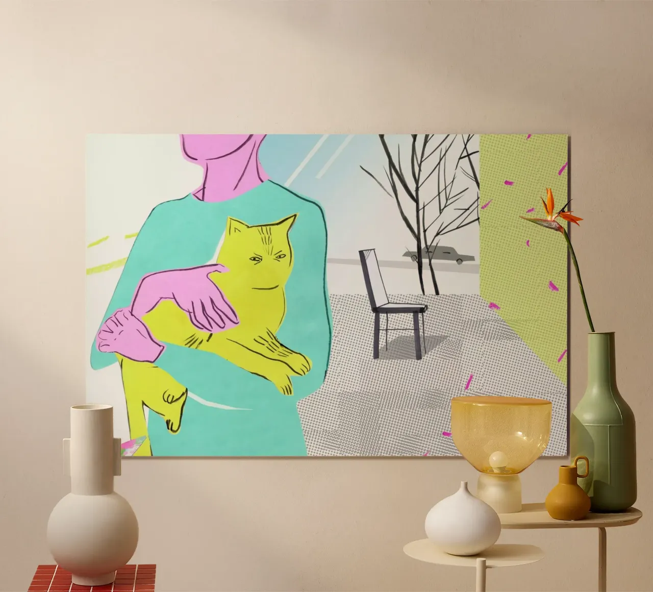 Woman with the Spoiled Cat poster con telaio in plastica da Liga Kitchen