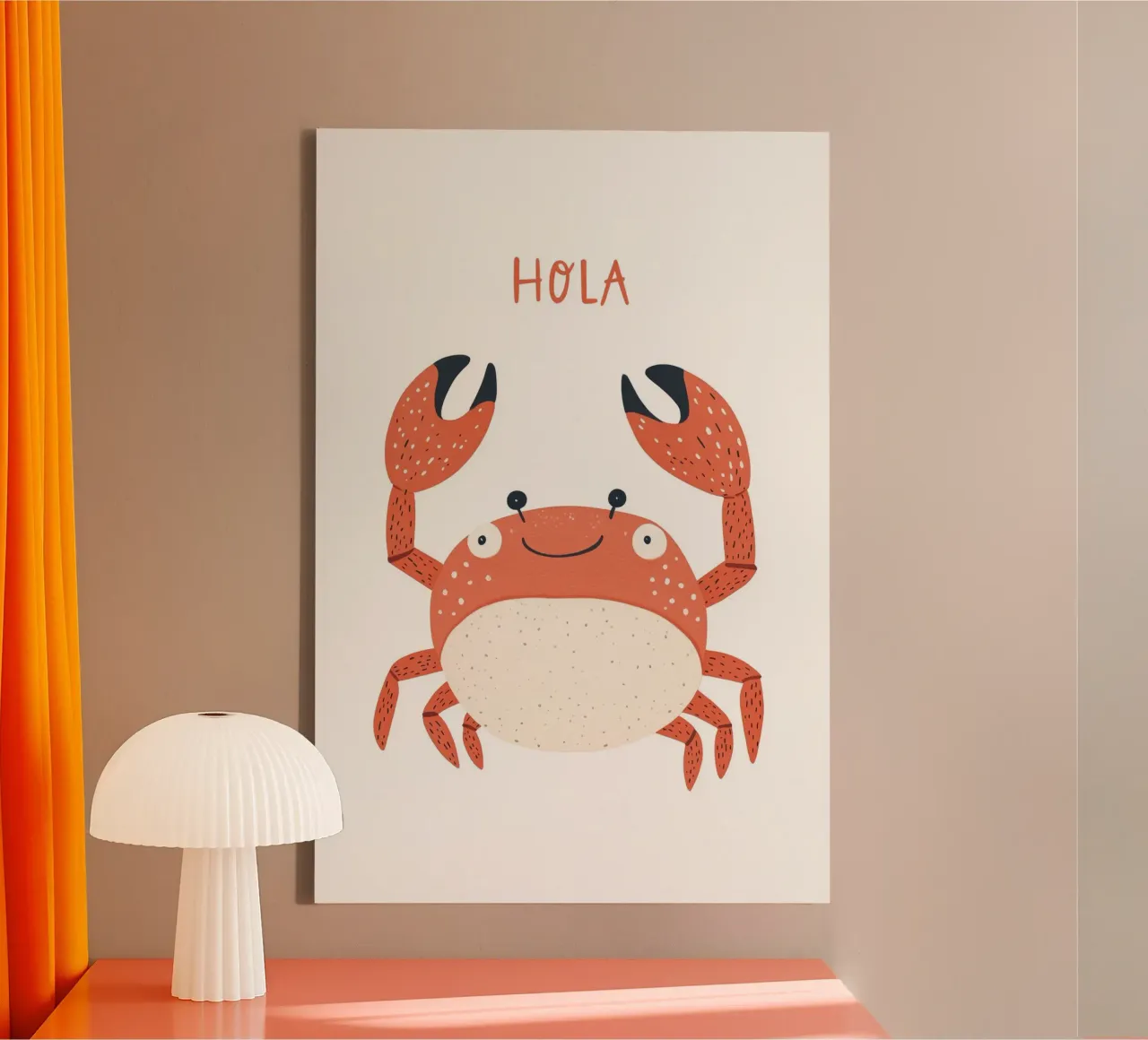 Illustrazione di granchio felice per l'arredamento della camera dei bambini, stampa della cameretta tela con Cornice a cassetta da Little Lola