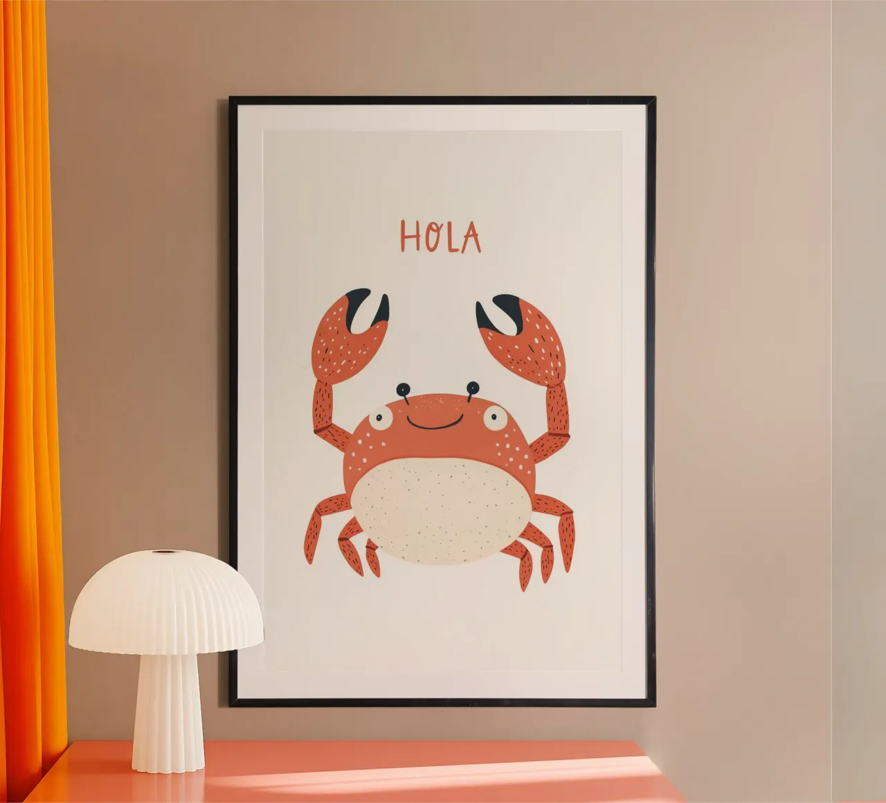 Illustrazione di granchio felice per l'arredamento della camera dei bambini, stampa della cameretta carta hahnemühle da Little Lola
