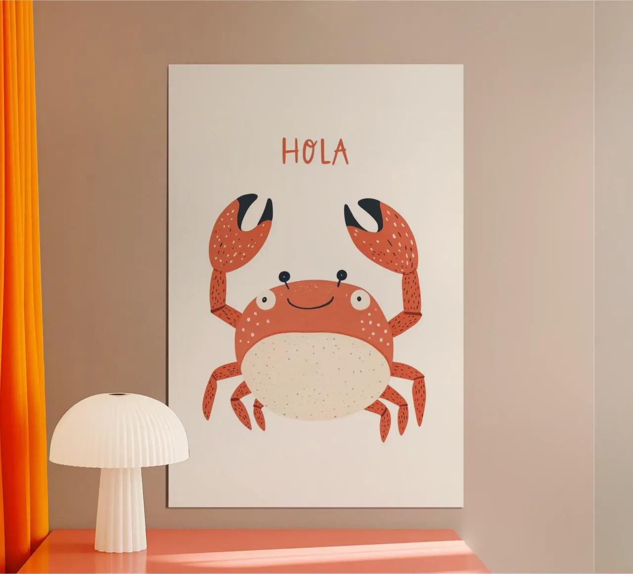 Illustrazione di granchio felice per l'arredamento della camera dei bambini, stampa della cameretta carta hahnemühle da Little Lola