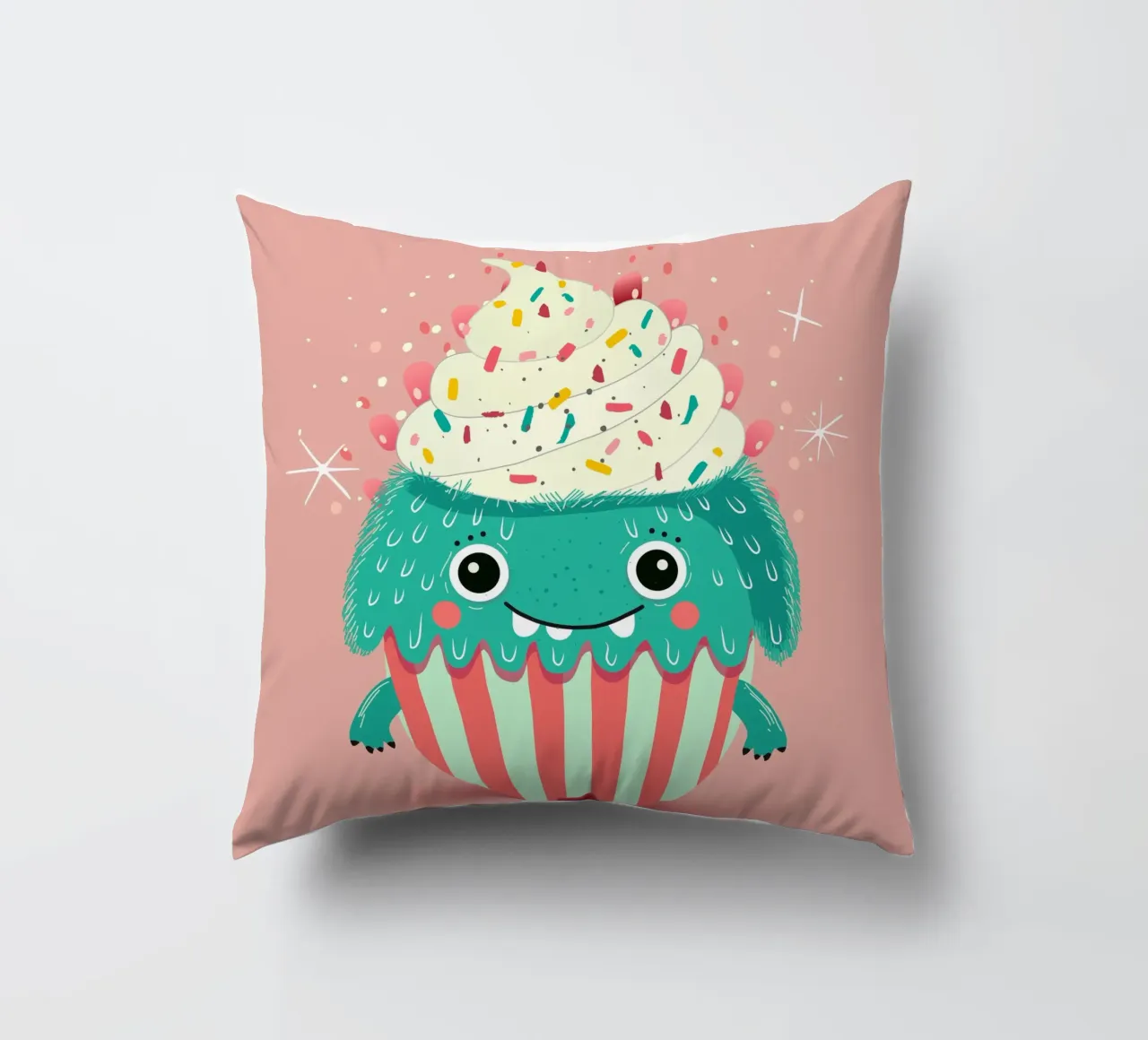 Cute cupcake monster - sweet and playful decorative cushion by namosh