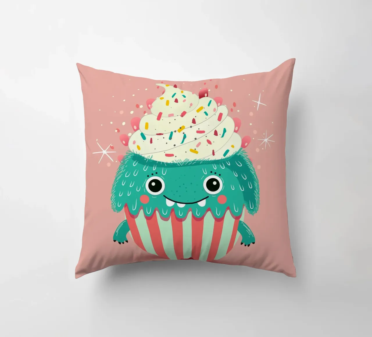 Cute cupcake monster - sweet and playful decorative cushion by namosh