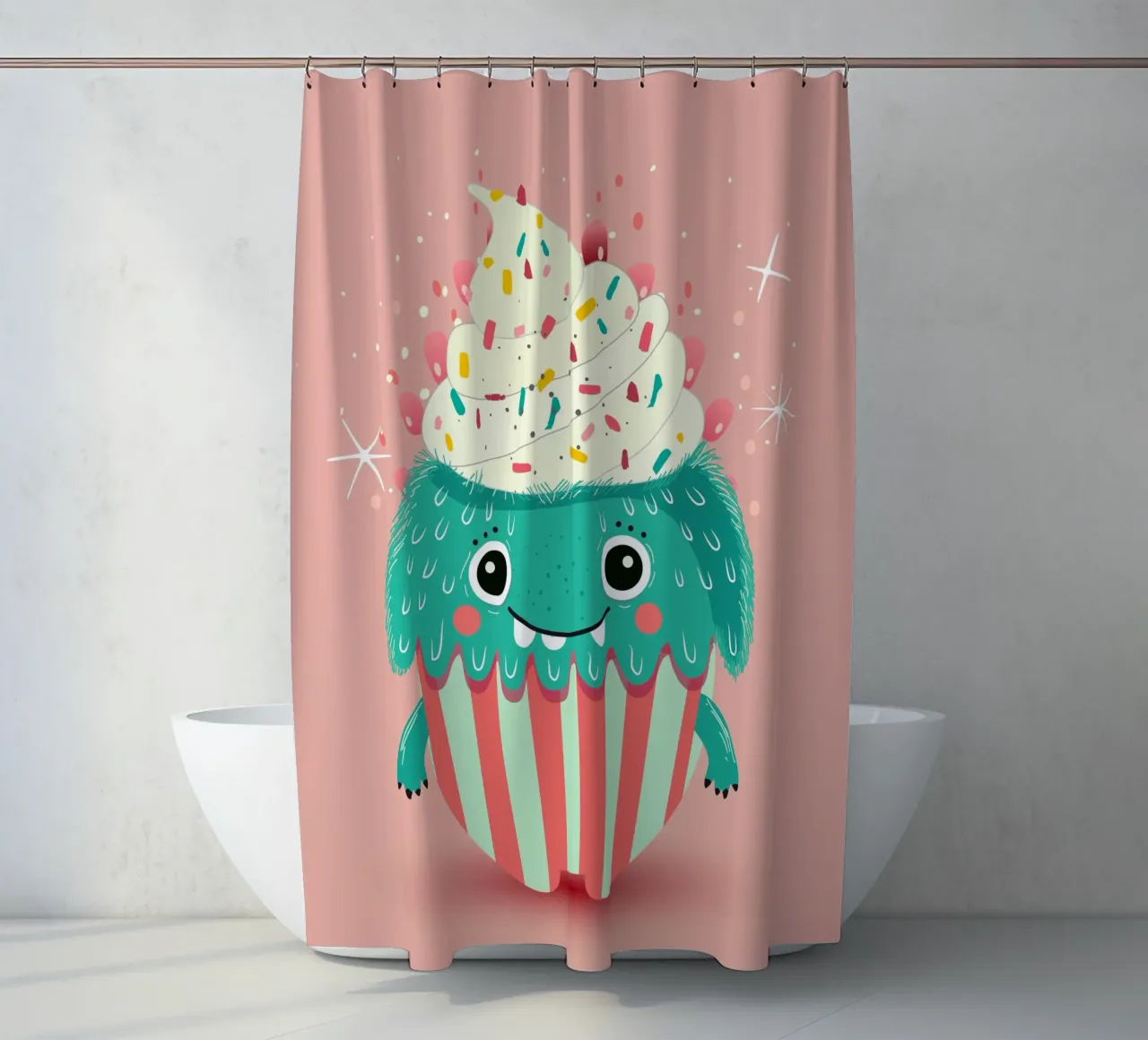 Un simpatico mostro di cupcake - dolce e giocoso tenda da doccia da namosh