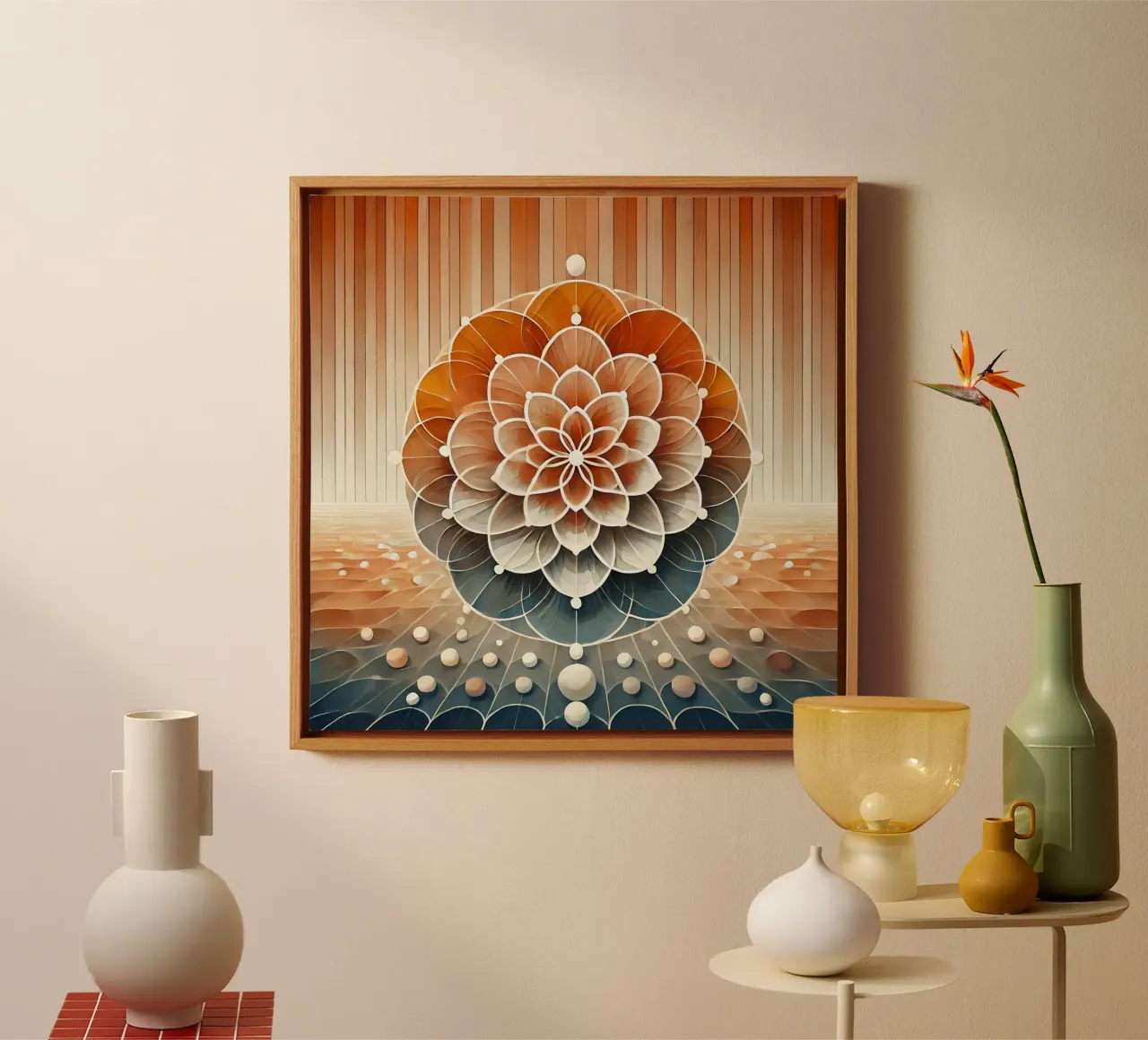 Bloem des levens - oranje canvas met Baklijst van spiritual