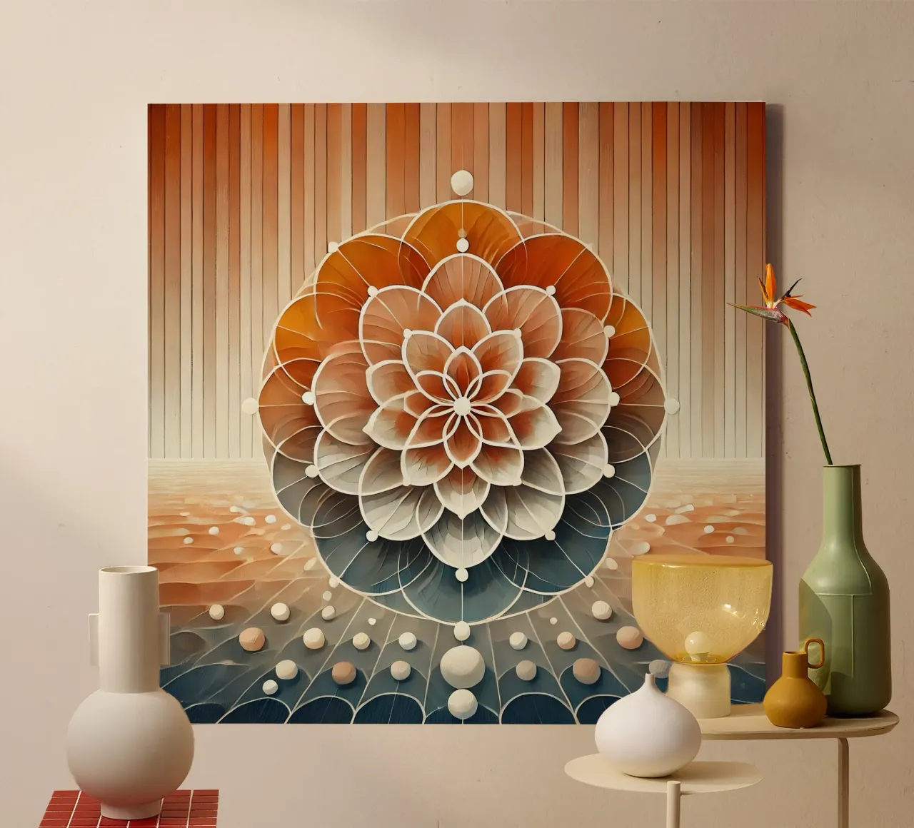 Bloem des levens - oranje canvas met Baklijst van spiritual