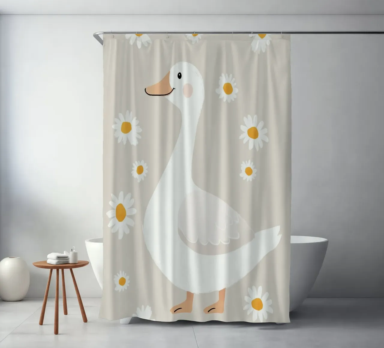 Oca felice con fiori, illustrazione carina per la cameretta dei bambini tenda da doccia da Little Lola