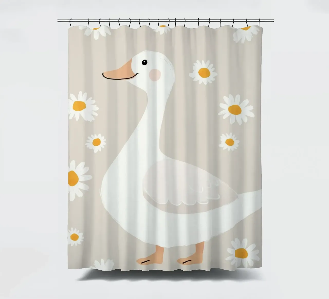 Oca felice con fiori, illustrazione carina per la cameretta dei bambini tenda da doccia da Little Lola