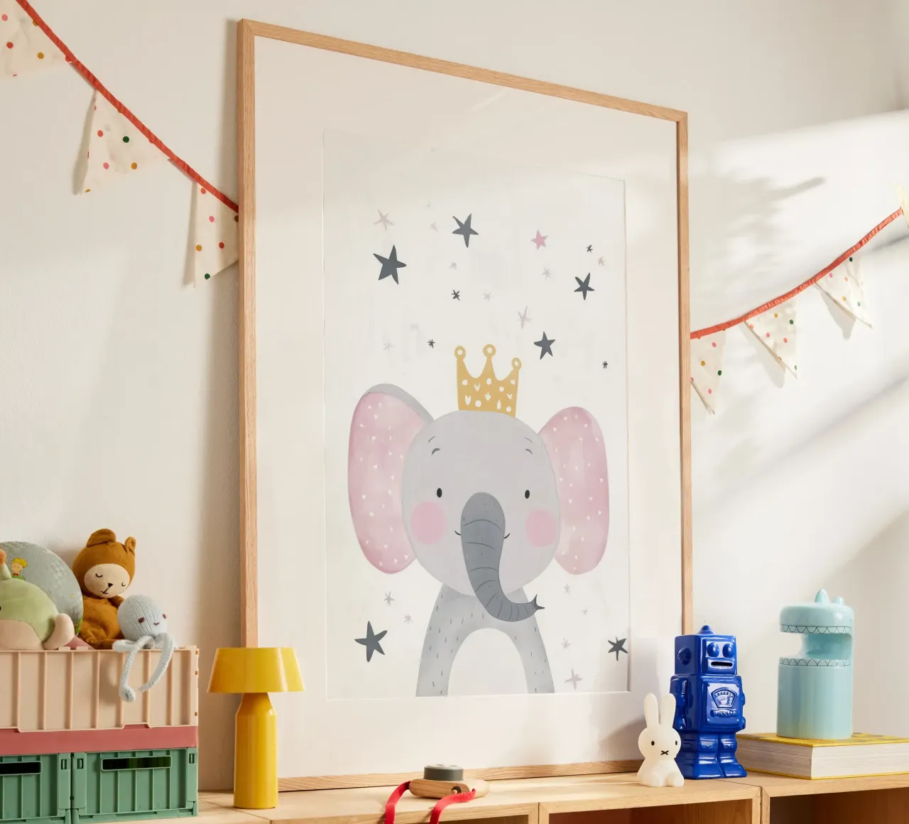 Elefante di festa carino, illustrazione di compleanno poster con telaio in plastica da Little Lola