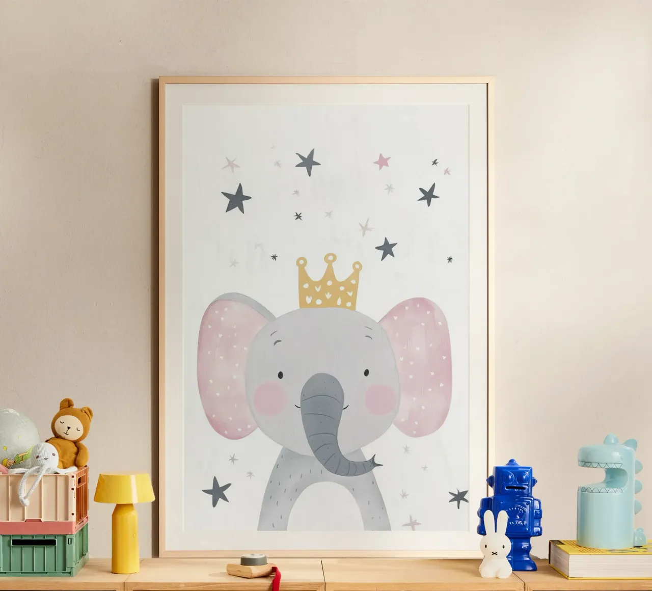 Elefante di festa carino, illustrazione di compleanno poster con telaio in plastica da Little Lola