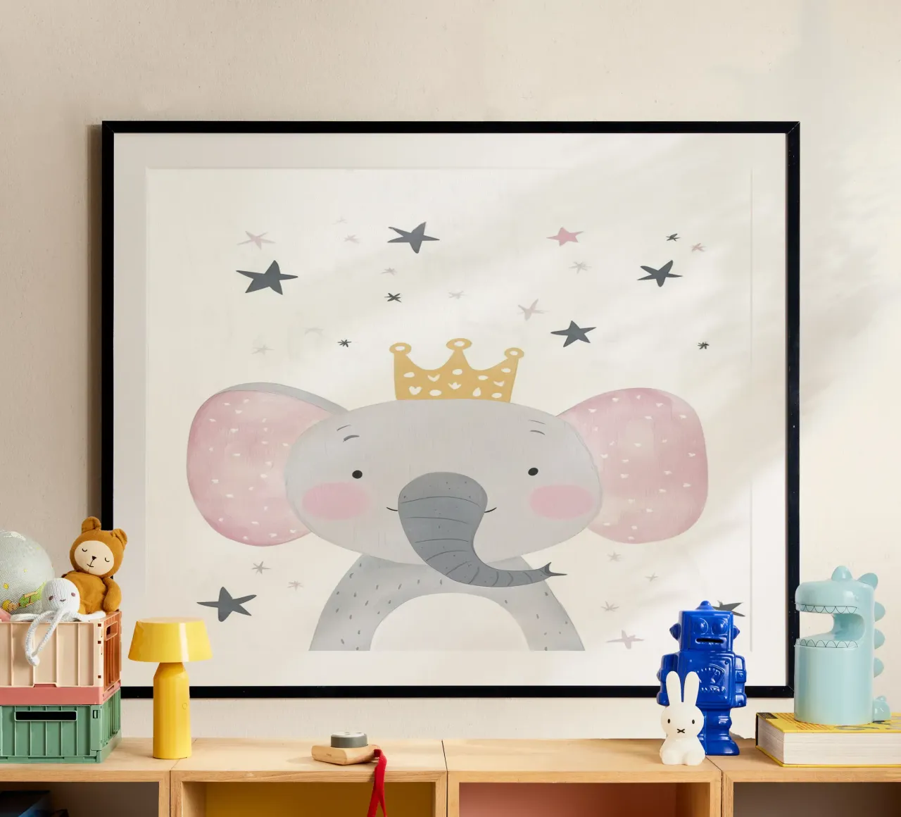 Elefante di festa carino, illustrazione di compleanno poster con telaio in plastica da Little Lola