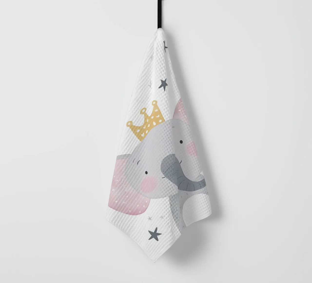 Cute Party Elephant, Birthday Illustration tea towel by Little Lola