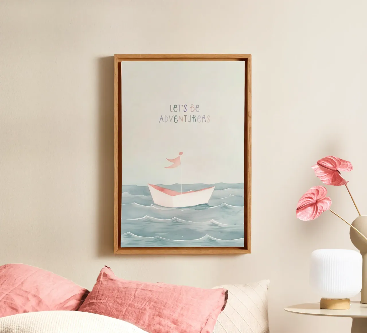 Adventure Print for Kids Nursery, Sail Boat Print canvas with Floater frame by Little Lola