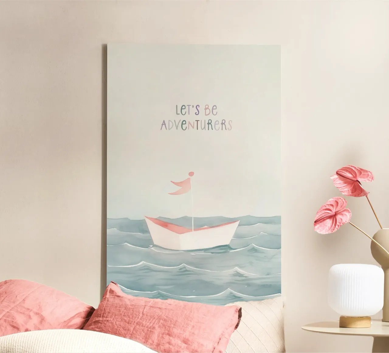 Adventure Print for Kids Nursery, Sail Boat Print canvas with Floater frame by Little Lola