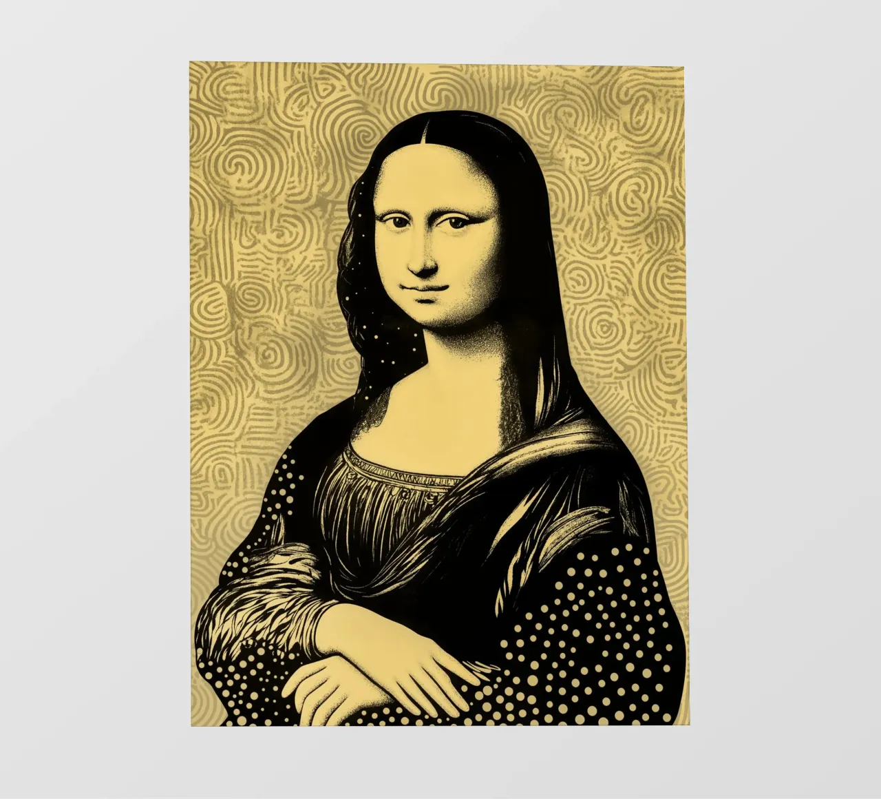 Contemporary Mona Lisa in earth-coloured grid backlit film by Autofocus