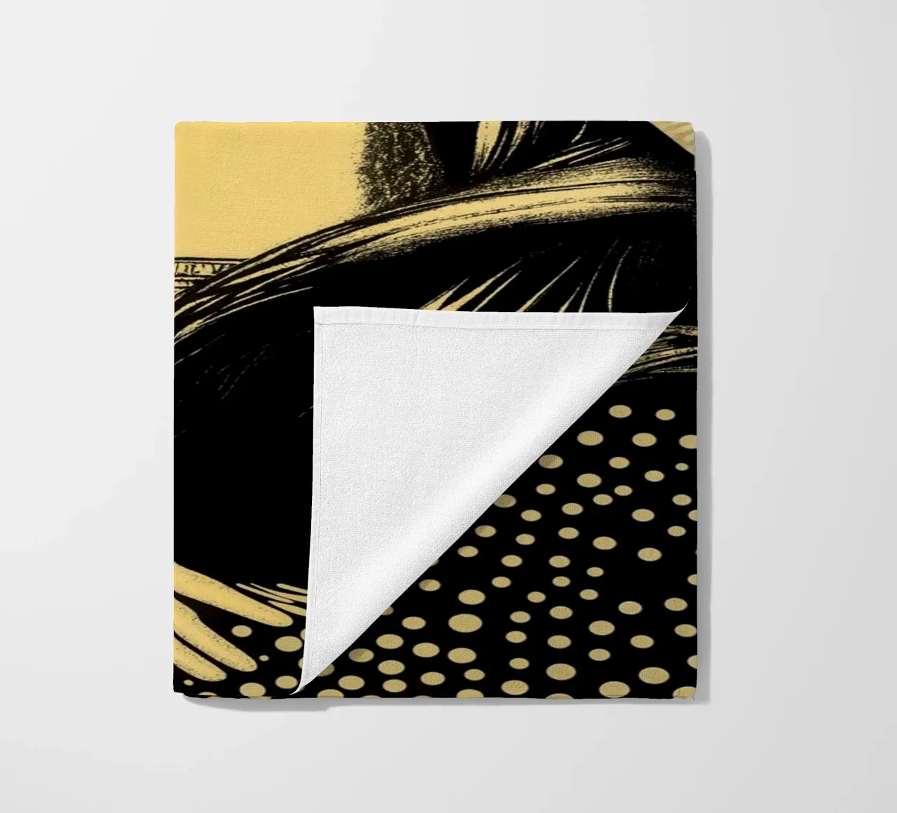Contemporary Mona Lisa in earth-coloured grid beach towel by Autofocus