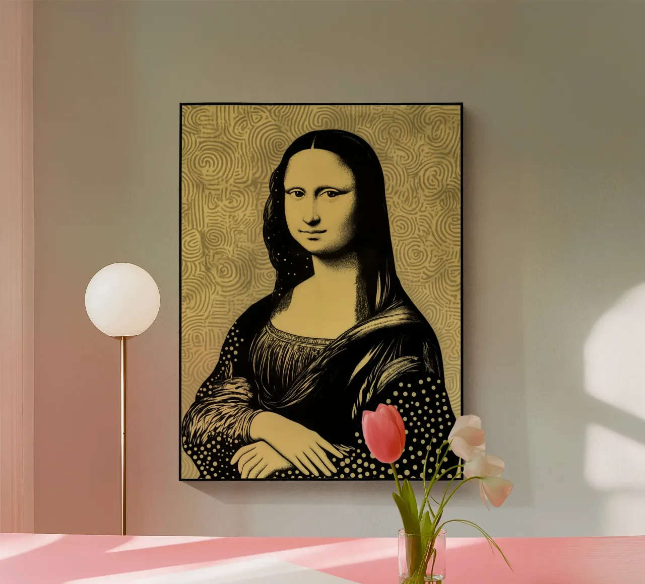 Contemporary Mona Lisa in earth-coloured grid acrylic glass by Autofocus