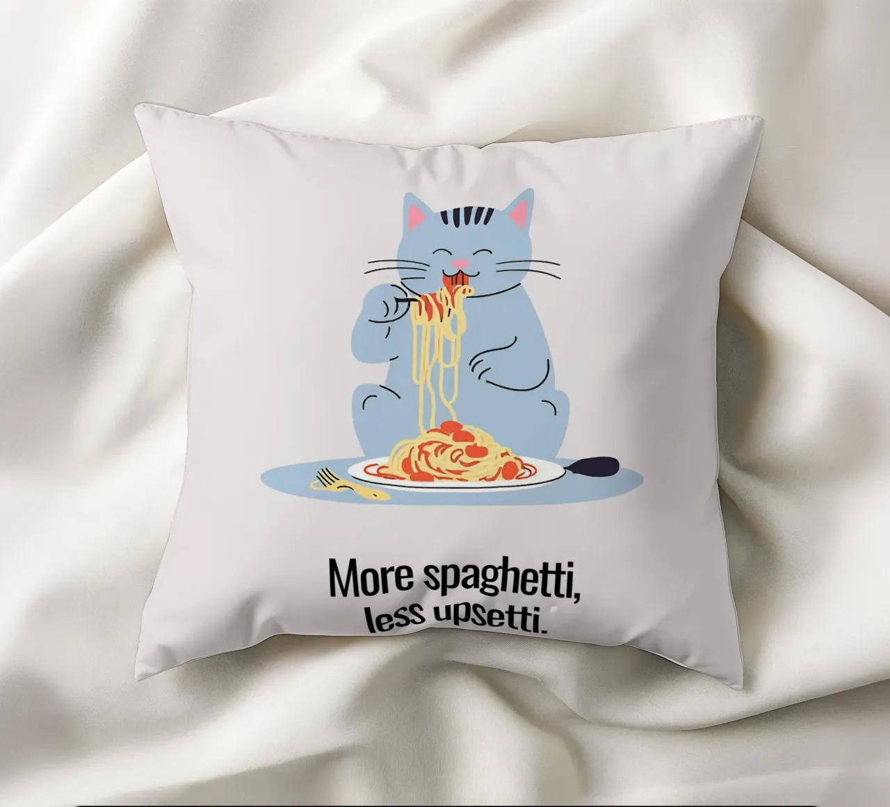 Katze: More spaghetti, less upsetti. cuscino da designsbysophia