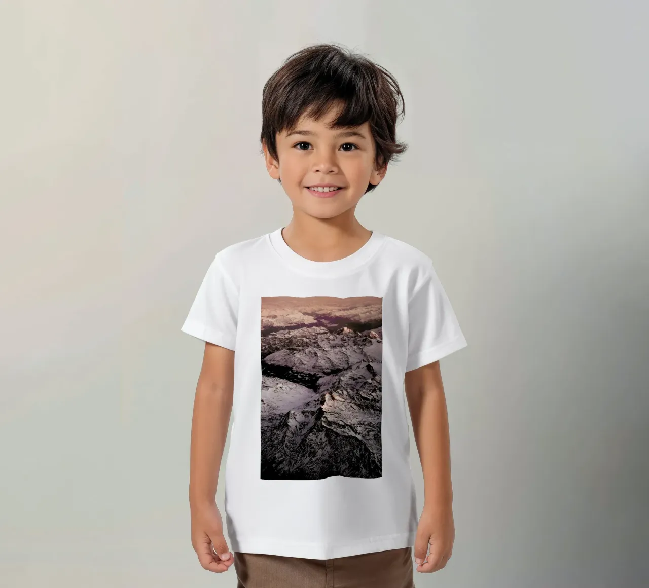 Pink Mountains kids t-shirt by Laura Palm