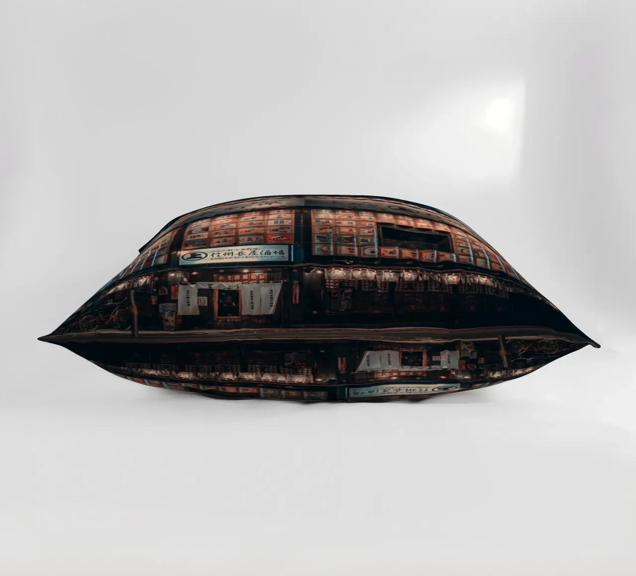 Nagano City Neon Night, Japan decorative cushion by Marcel Bisig