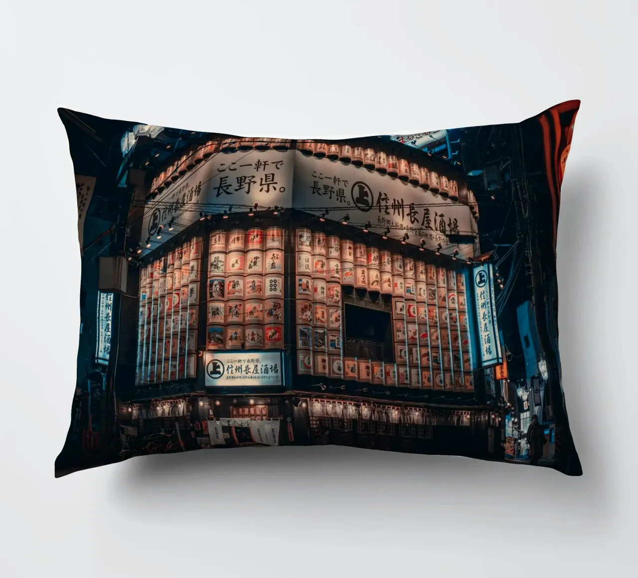 Nagano City Neon Night, Japan decorative cushion by Marcel Bisig