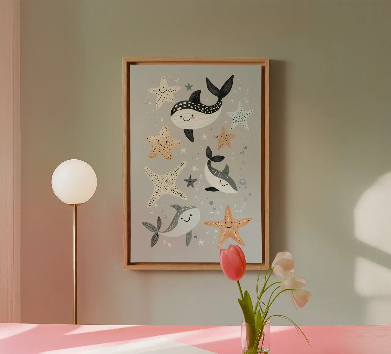 Under The Sea Print, Starfish, Whale, Sea Creature Art canvas with Floater frame by Little Lola