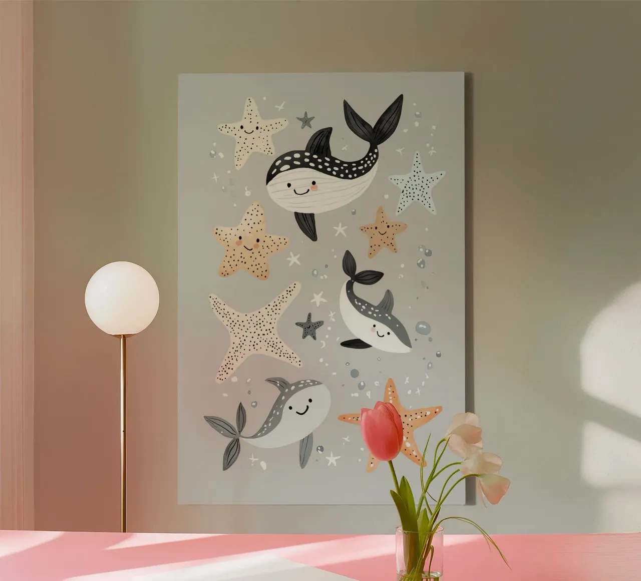 Under The Sea Print, Starfish, Whale, Sea Creature Art canvas with Floater frame by Little Lola