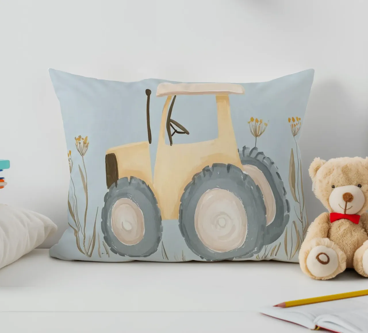 Stampa per cameretta dei ragazzi, illustrazione di trattore e api, arte per bambini cuscino da Little Lola
