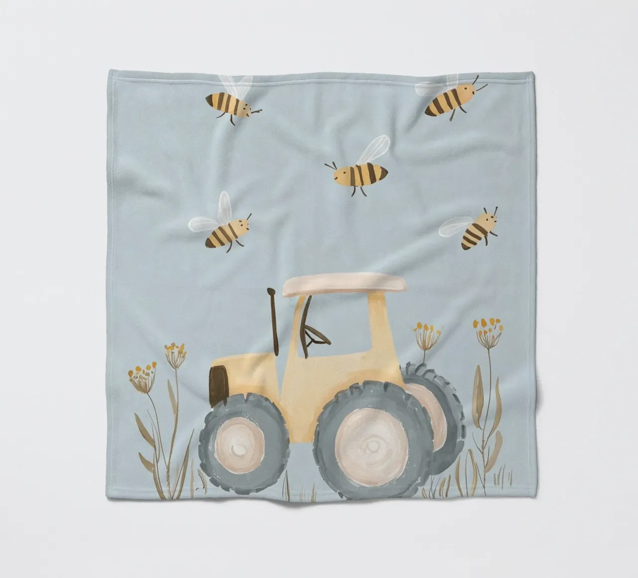 Stampa per cameretta dei ragazzi, illustrazione di trattore e api, arte per bambini coperta in pile da Little Lola