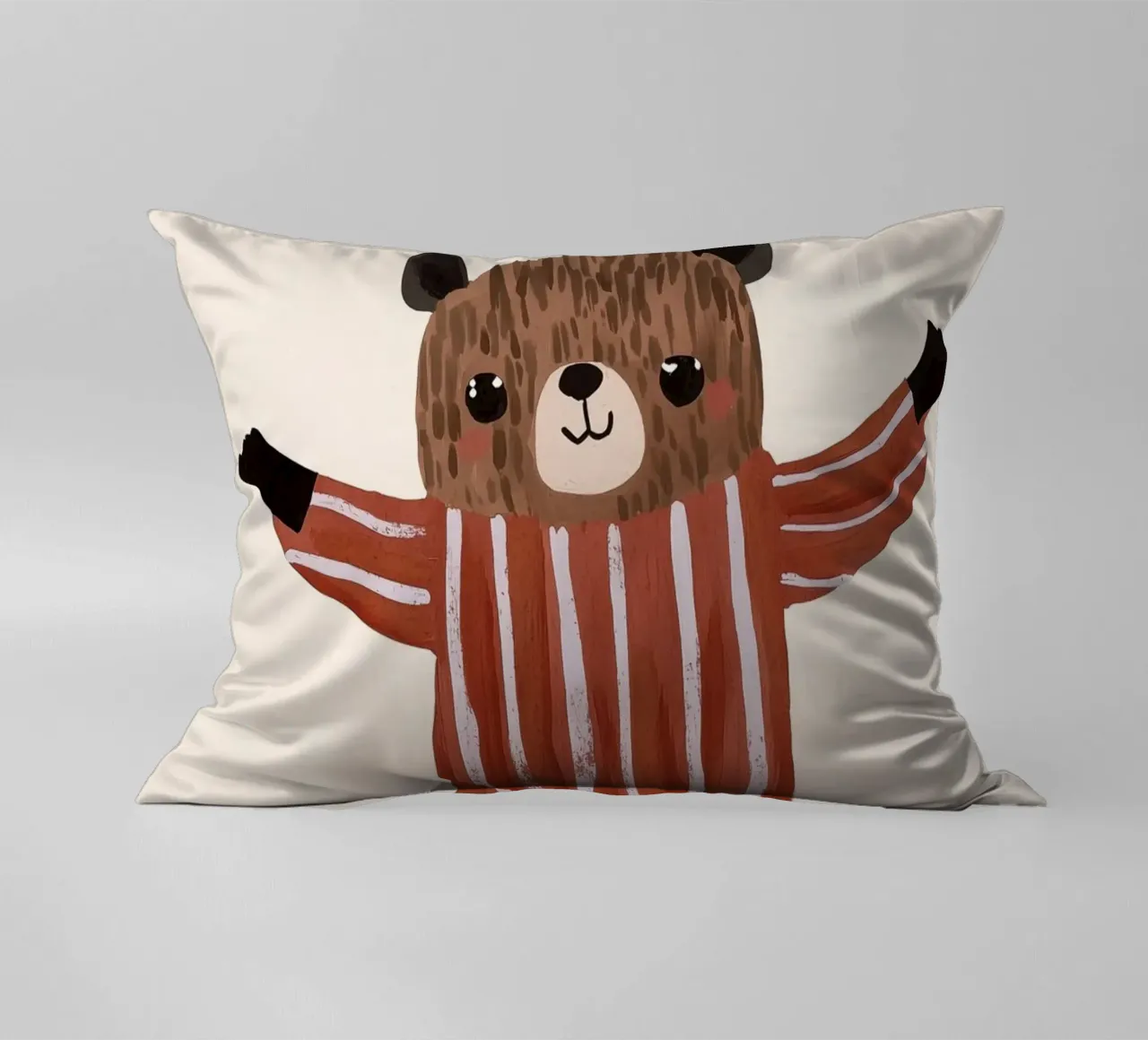 Illustrazione di un orso che fa skateboard, design di una cameretta per bambini cuscino da Little Lola