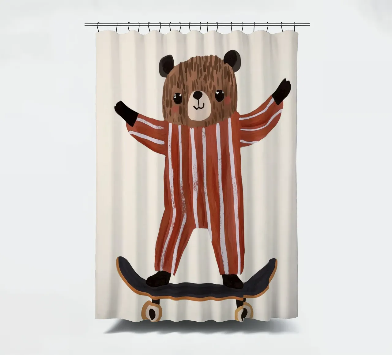 Bear Skateboarding Illustration, Children's Nursery Design shower curtain by Little Lola