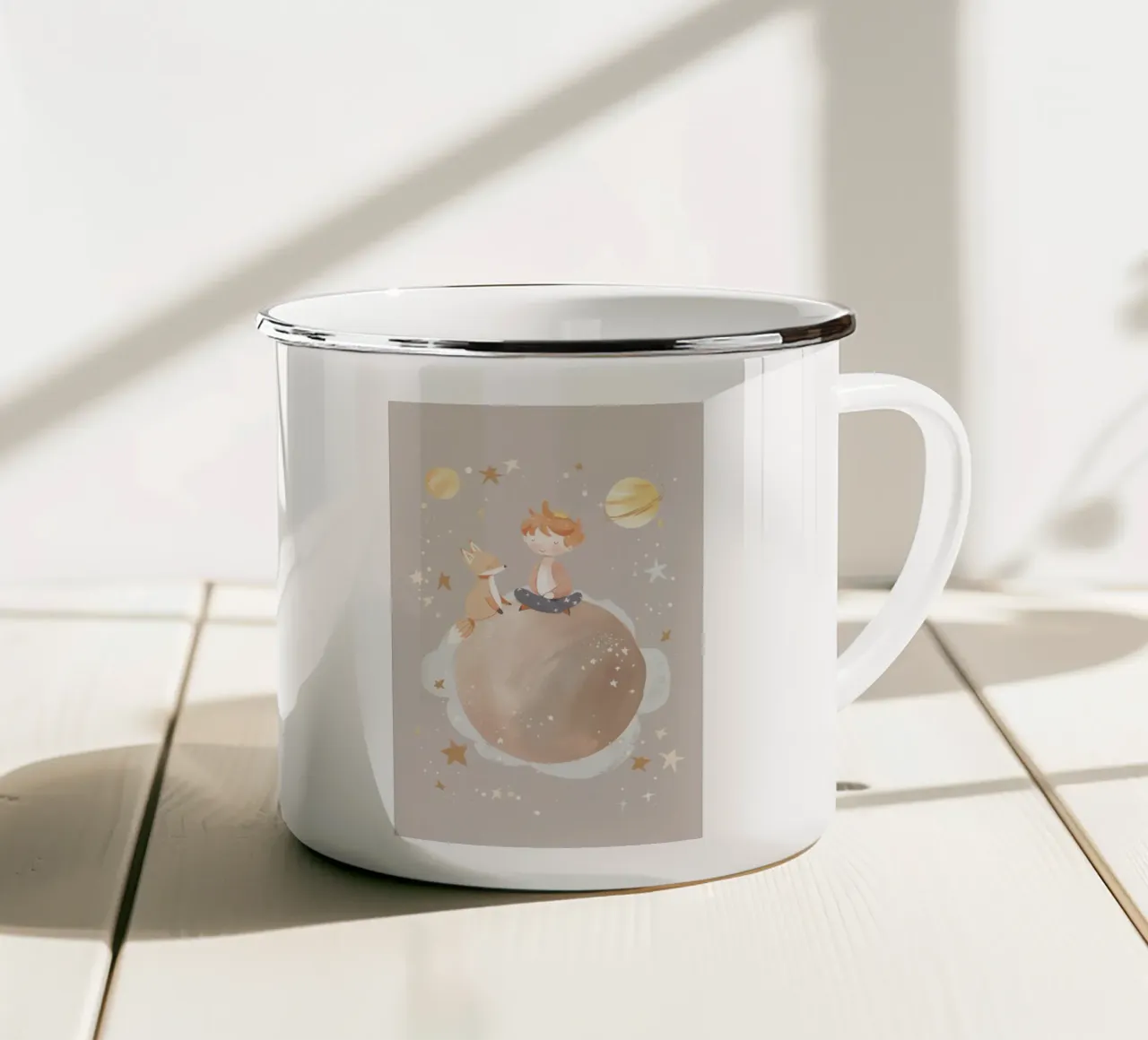 Imprimé pour la chambre d'enfant, illustration de la planète et de l'espace, imprimé céleste mug en émail de Little Lola
