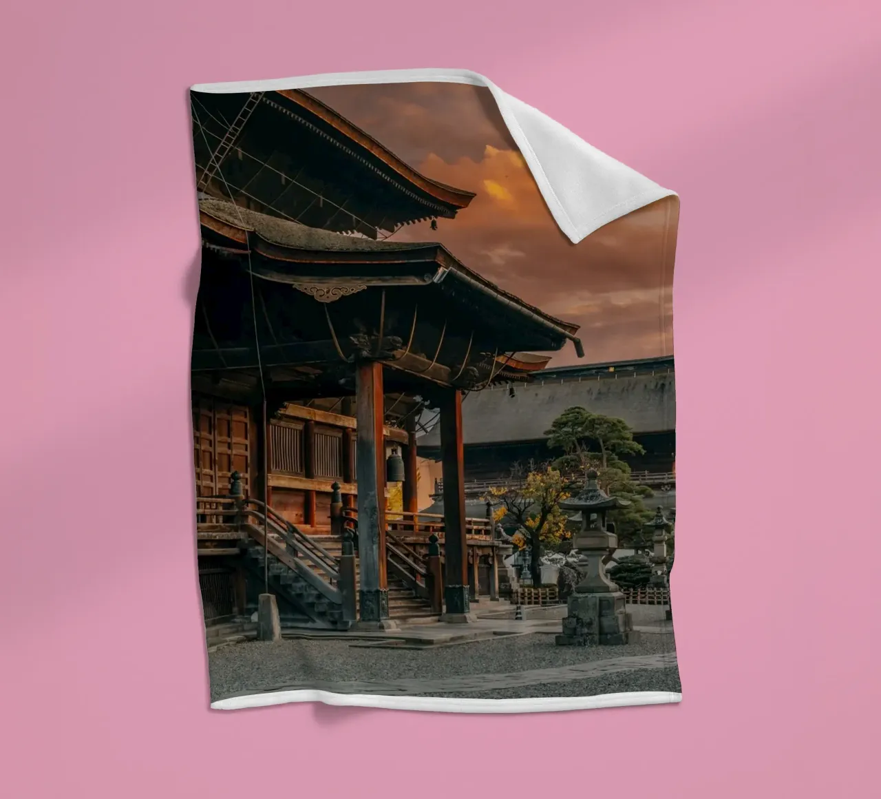 Zenkoji Temple Sunset in Nagano, Japan fleece blanket by Marcel Bisig