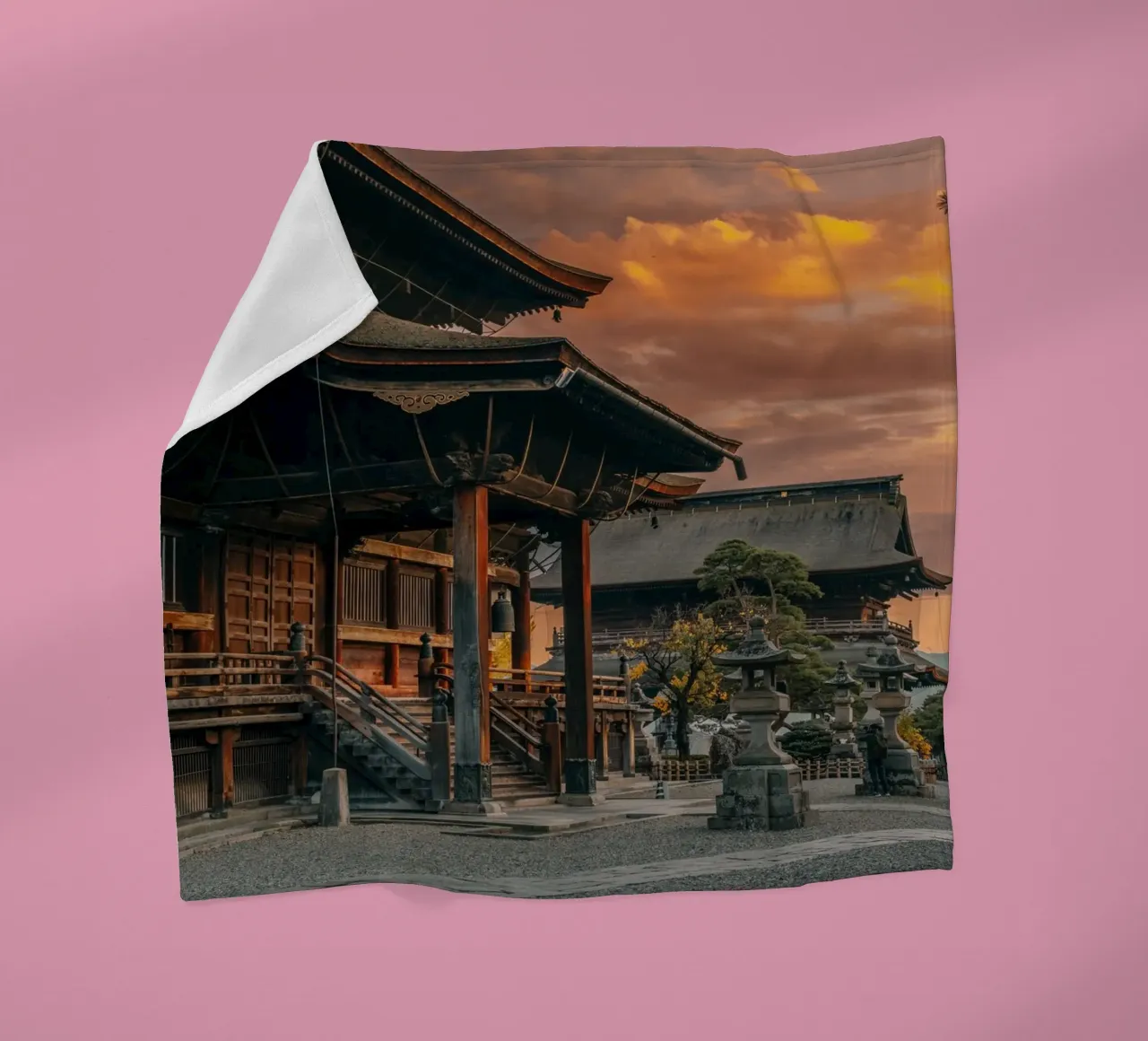 Zenkoji Temple Sunset in Nagano, Japan fleece blanket by Marcel Bisig