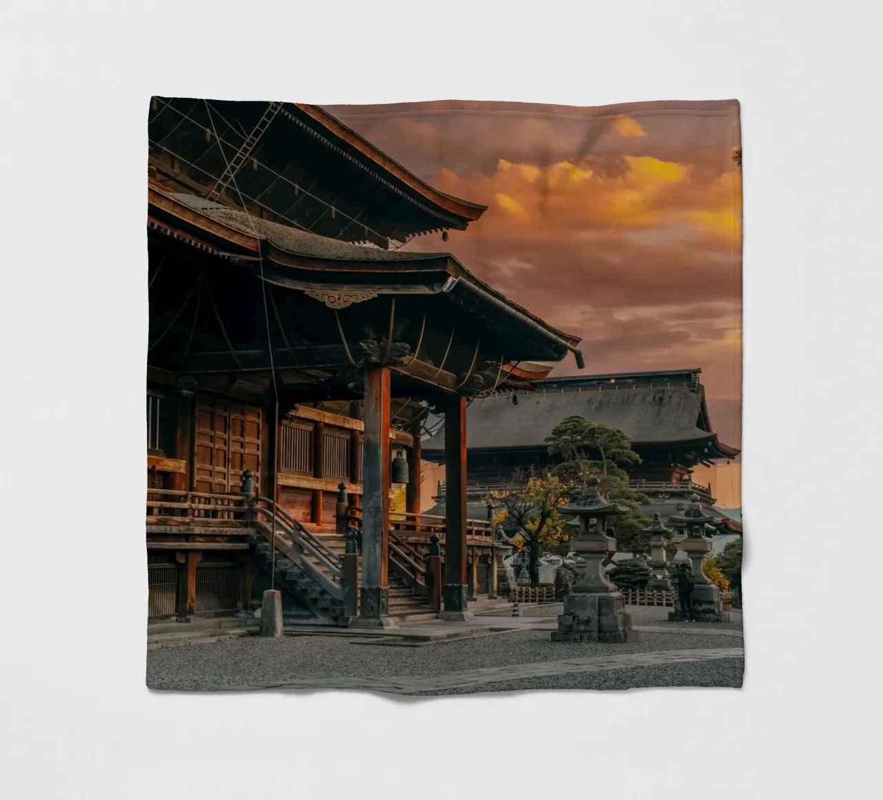 Zenkoji Temple Sunset in Nagano, Japan fleece blanket by Marcel Bisig