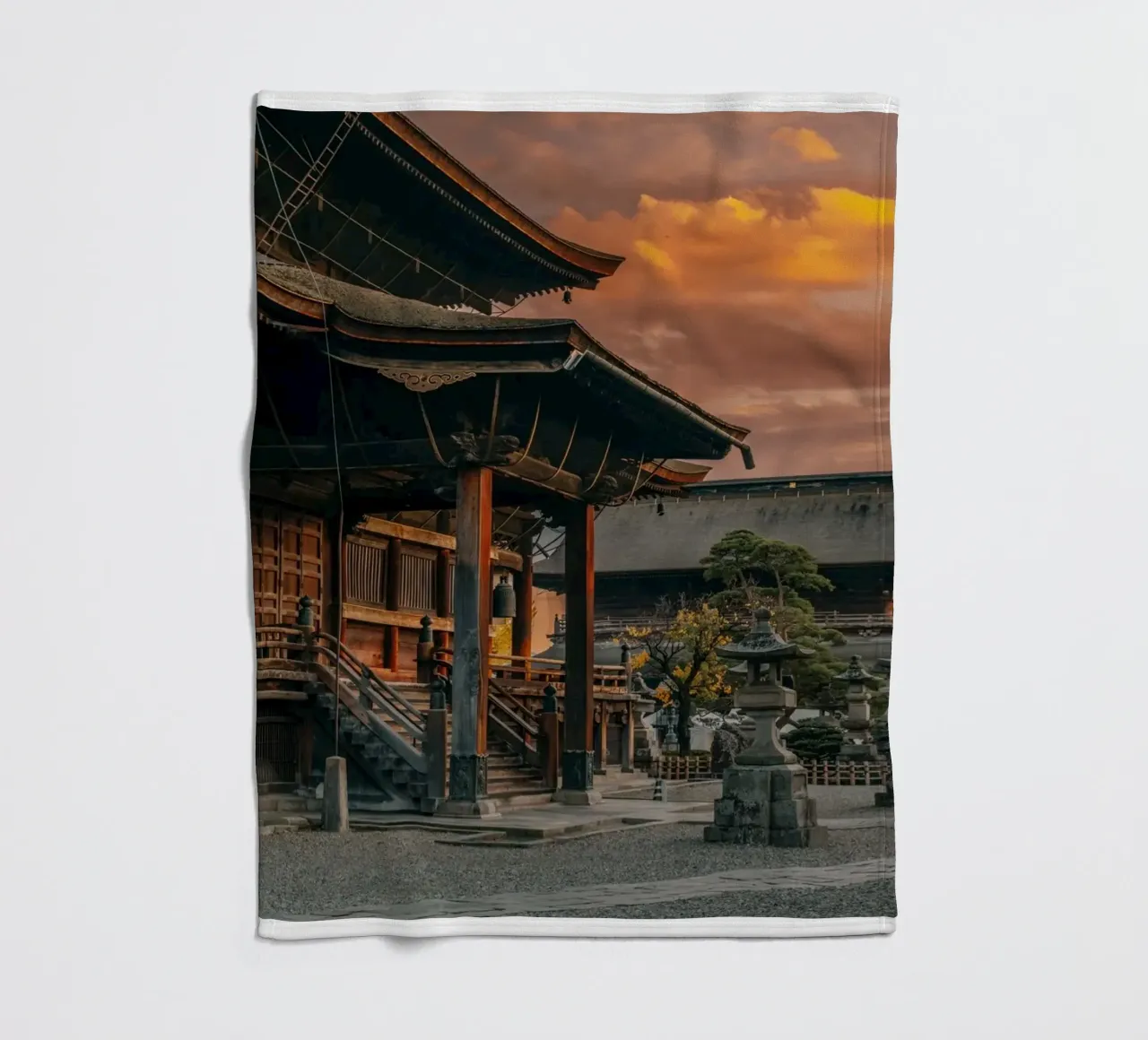 Zenkoji Temple Sunset in Nagano, Japan fleece blanket by Marcel Bisig