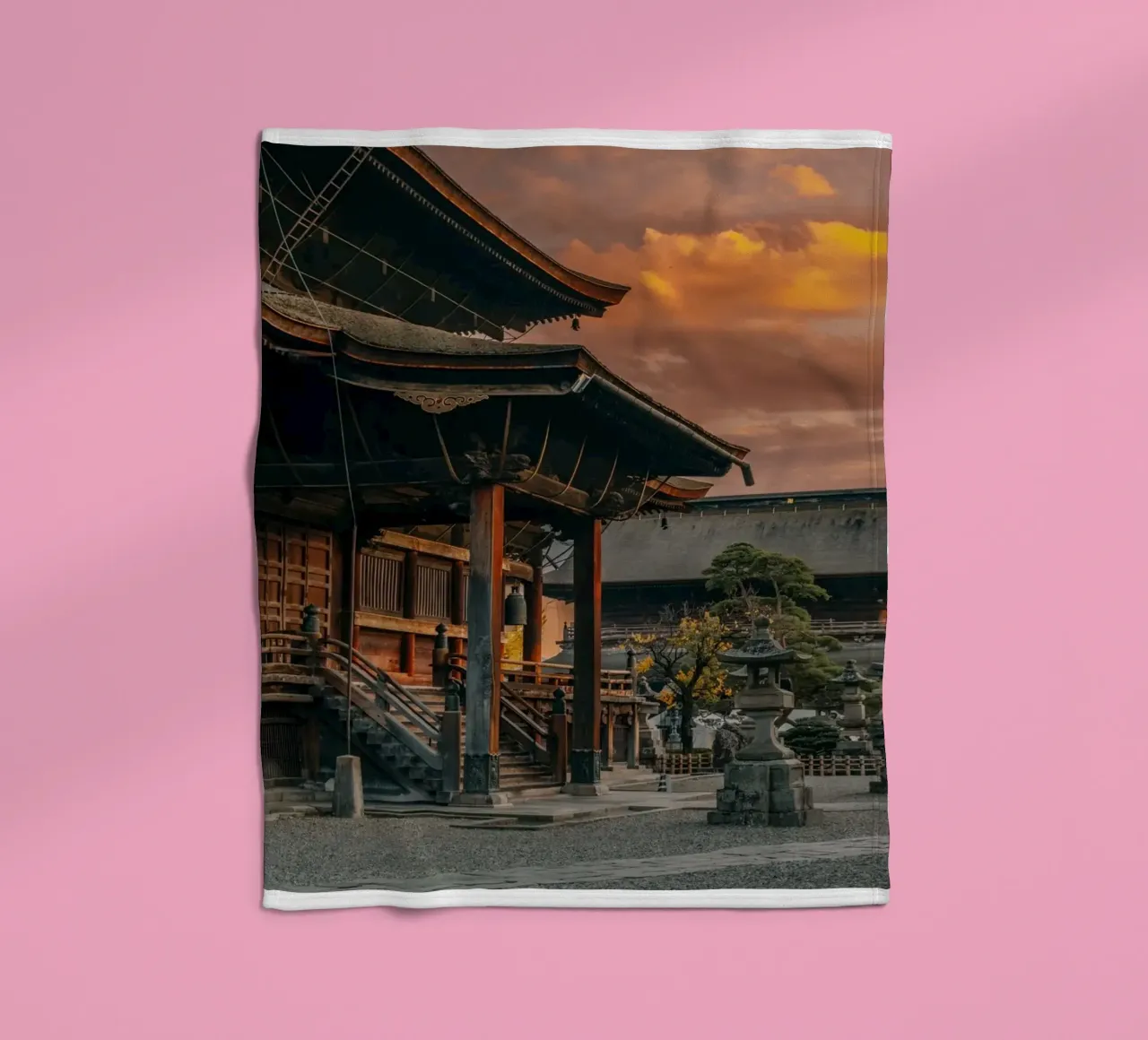Zenkoji Temple Sunset in Nagano, Japan fleece blanket by Marcel Bisig