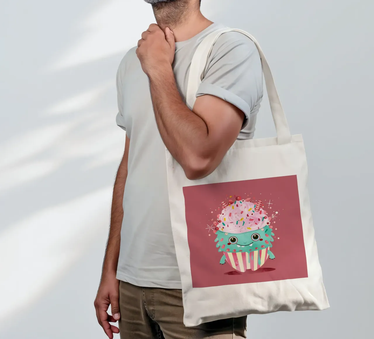 Cupcake monster motif with colourful icing & sprinkles tote bag by namosh
