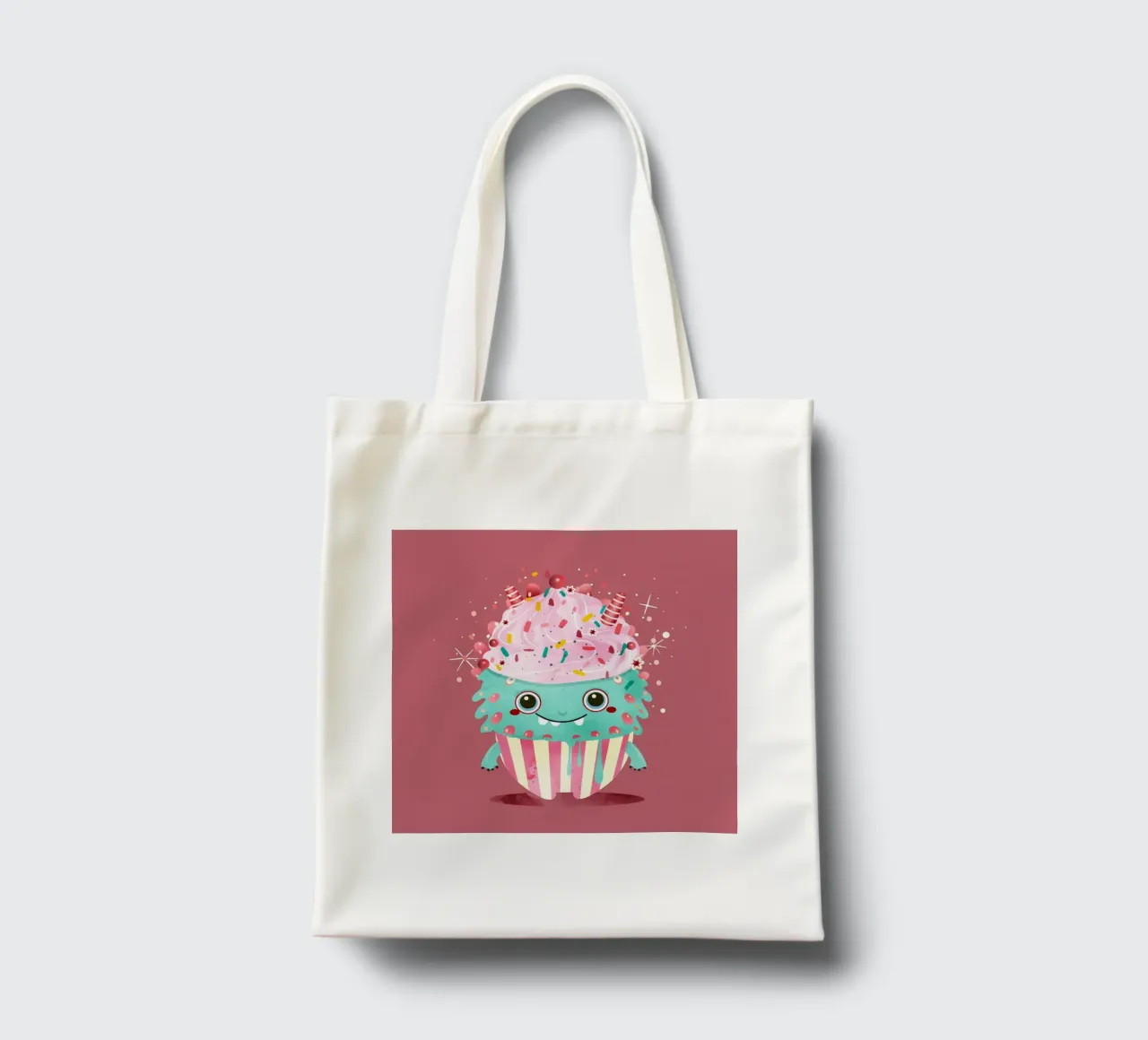 Cupcake monster motif with colourful icing & sprinkles tote bag by namosh