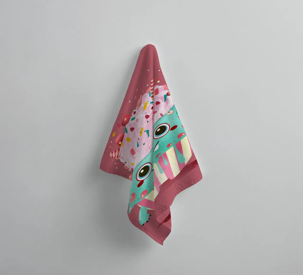 Cupcake monster motif with colourful icing & sprinkles towel by namosh