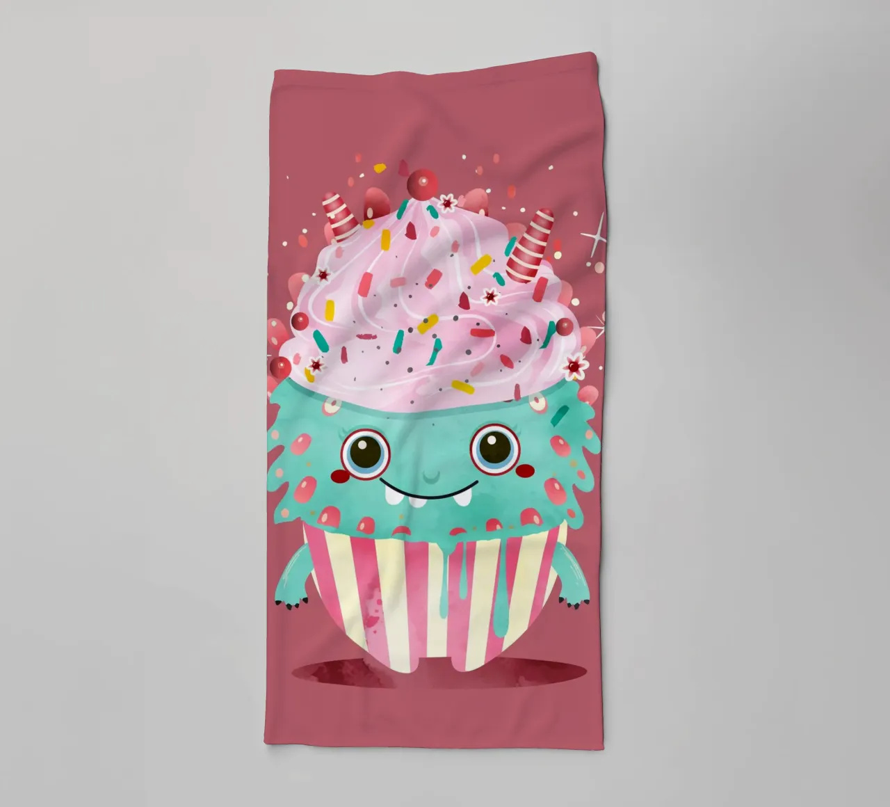 Cupcake monster motif with colourful icing & sprinkles towel by namosh