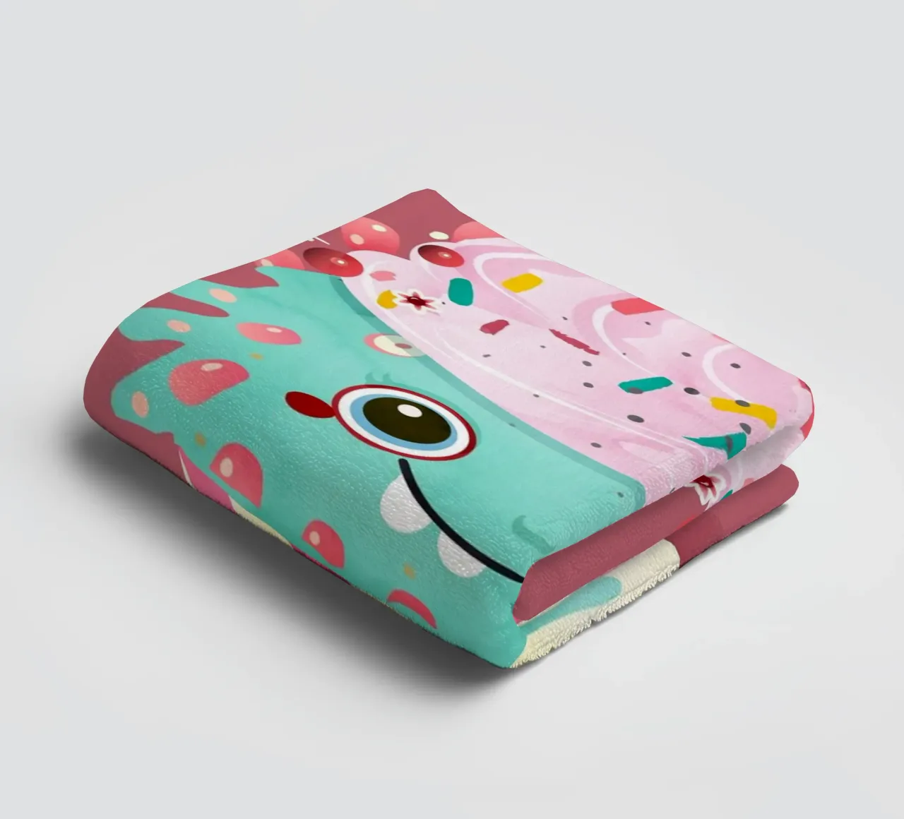 Cupcake monster motif with colourful icing & sprinkles towel by namosh