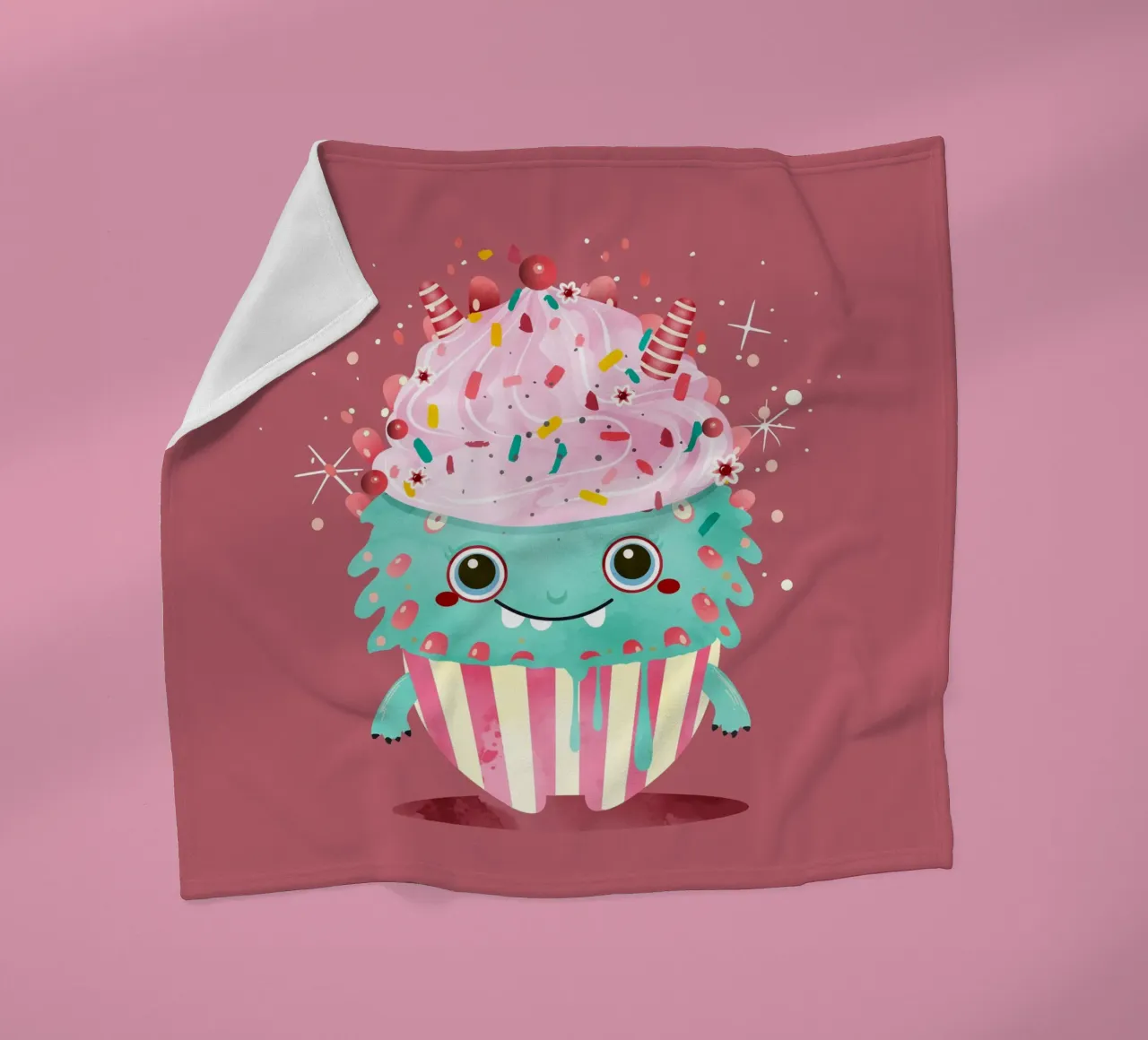 Cupcake monster motif with colourful icing & sprinkles fleece blanket by namosh